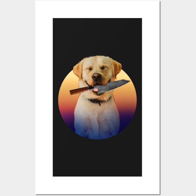 Dog with a knife Golden Retriever labrador Wall Art by SOF1AF